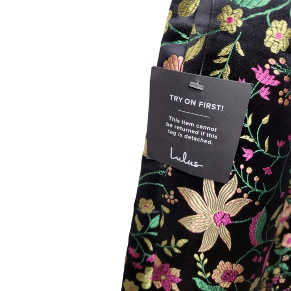 Lulus Make a Move Black Satin Floral Jacquard Strapless Midi Dress Size M - Picture 7 of 10